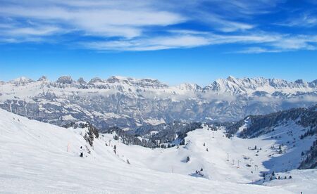 Slope on the skiing resort Flumserberg. Switzerlandの写真素材