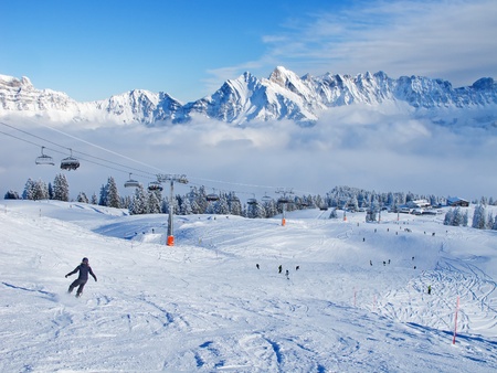 Slope on the skiing resort Flumserberg. Switzerlandの写真素材