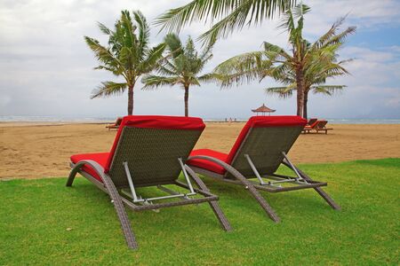 Balinese Nusa Dua beach empty before tropical stormの写真素材
