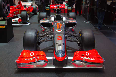 GENEVA - MARCH 8: The Formula 1 McLaren-Mercedes car on display at the 81st International Motor Show Palexpo-Geneva on March 8; 2011  in Geneva, Switzerland.のeditorial素材