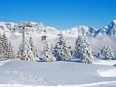 Slope on the skiing resort Flumserberg. Switzerlandの写真素材