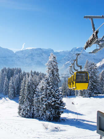 Winter in the swiss alps (Braunwald, Glarus, Switzerland)の写真素材