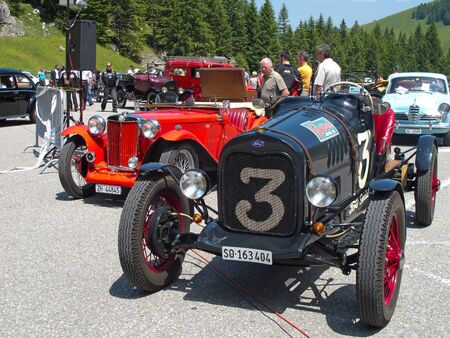 SCHWAEGALP - JUNE 27: Morgan MG Plus Four and Ford racing cars (on the 7th International "Oldtimer meeting" in Schwaegalp, Switzerland on June 27, 2010. のeditorial素材