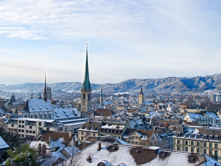 View of the Zurich donwtown (Switzerland, Winter 2011)の写真素材