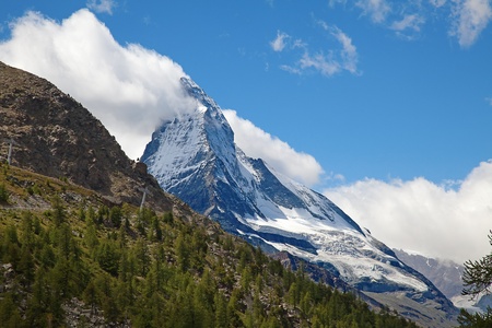 Famous mountain Matterhorn (peak Cervino) on the swiss-italian borderの写真素材