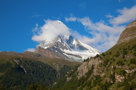 Famous mountain Matterhorn (peak Cervino) on the swiss-italian borderの写真素材