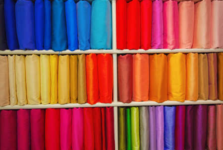 Colorful samples of the thai silk in the shopの写真素材