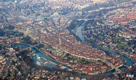 Aerial view of Bern (Capital city of the Switzerland from small private plane)の写真素材
