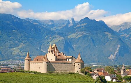 Famous castle Chateau d'Aigle in canton Vaud, Switzerlandのeditorial素材