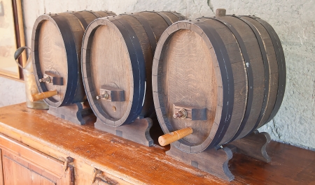 Huge wine barrels in a cellar