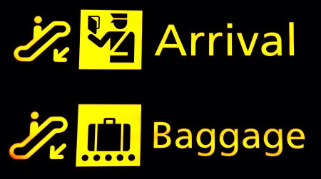 Arrival and Baggege signs at the airportの写真素材