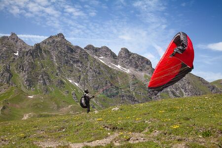 Paragliding in swiss alps near Pizol, Switzerlandのeditorial素材