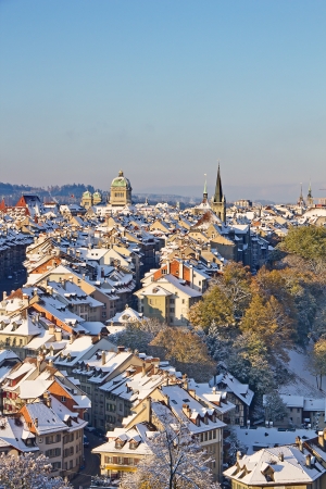 Bern city covered with fresh snowの写真素材
