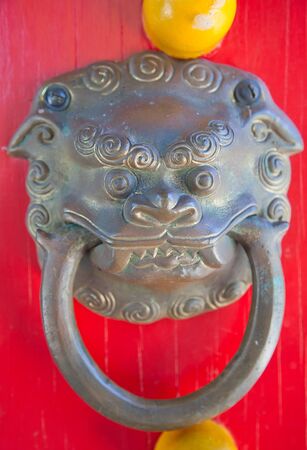 Traditional chinese lion door knobの写真素材