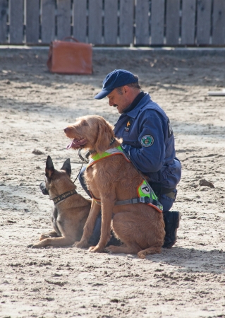 SANKT GALLEN, SWITZERLAND - OCTOBER 22: Police demonstrates dog training on the agricultural show "Olma" on October 22, 2011 in Sankt Gallen, Switzerlandのeditorial素材