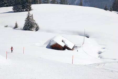 Slope on the skiing resort Flumserberg. Switzerlandの写真素材