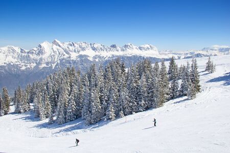 Slope on the skiing resort Flumserberg. Switzerlandの写真素材