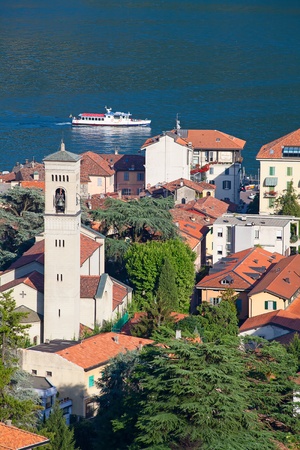 Panoramic view of Cernobbio town (Como lake, Italy)の写真素材