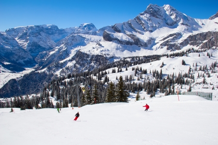 Winter in the swiss alps (Braunwald, Glarus, Switzerland)の写真素材