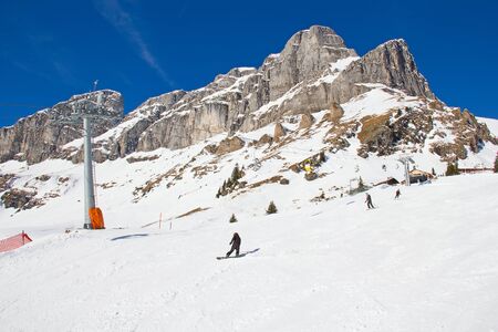 Winter in the swiss alps (Braunwald, Glarus, Switzerland)の写真素材