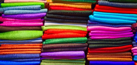 Colorful samples of the thai silk in the shopの写真素材