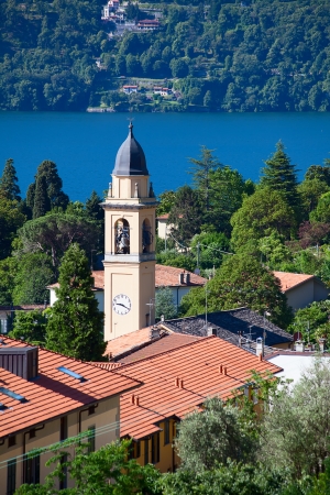 Panoramic view of Cernobbio town (Como lake, Italy)の写真素材