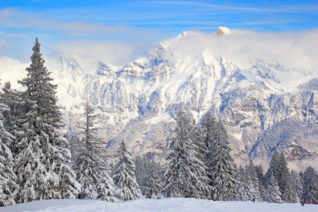 Winter in swiss alps (Flumserberg, St. Gallen, Switzerland)の写真素材