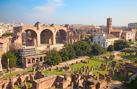 Ruins of the forum in Rome, Italyの写真素材