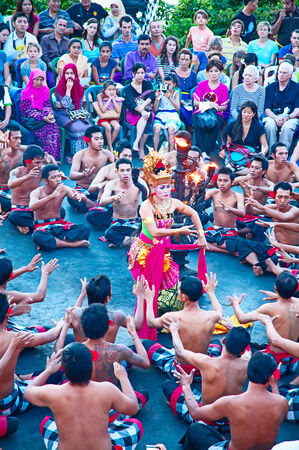 DENPASAR - JULY 27: Traditional Balinese Kecak dance shown in Denpasar, Bali, Indonesia on July 27, 2010. Kecak (also known as Ramayana Monkey Chant) is very popular cultural show on Baliのeditorial素材