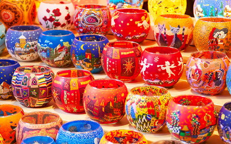 Colorful candlelights on the Christmas market in Strasbourgの写真素材