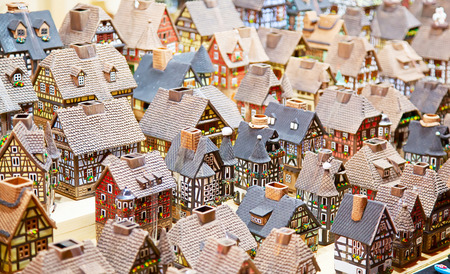 Traditional alsatian houses on the Christmas marketの写真素材