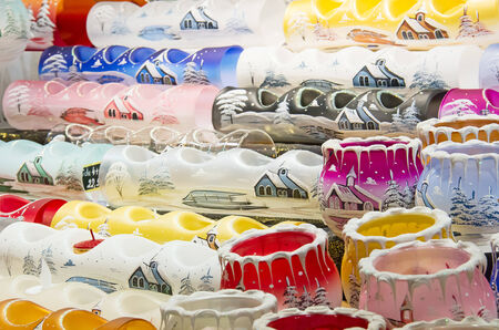 Colorful candlelights on the Christmas market in Strasbourgの写真素材