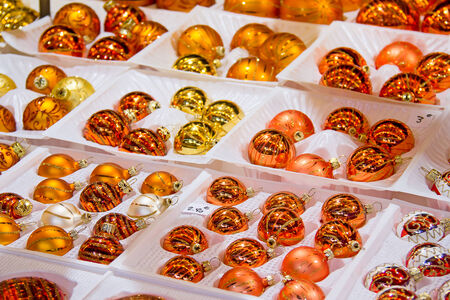 STRASSBOURG - DECEMBER 23: Colorful decorations on the Christmas market in Strasbourg on December 23, 2013 in Strasbourg, France. Christmas market is famous tourist attraction of the city.のeditorial素材
