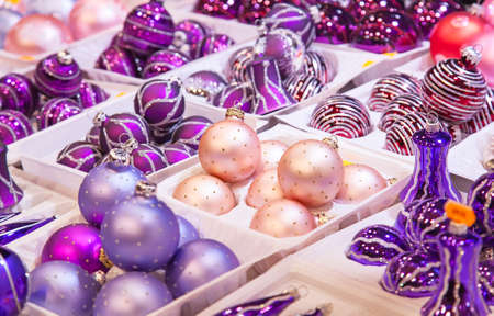 STRASSBOURG - DECEMBER 23: Colorful decorations on the Christmas market in Strasbourg on December 23, 2013 in Strasbourg, France. Christmas market is famous tourist attraction of the city.のeditorial素材