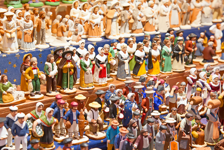 STRASSBOURG - DECEMBER 23: Colorful figurines on the Christmas market in Strasbourg on December 23, 2013 in Strasbourg, France. Christmas market is famous tourist attraction of the city.のeditorial素材