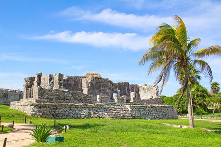 Ruins of the Mayan fortress and temple near Tulum, Mexicoの写真素材