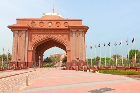 ABU DHABI, UAE - APRIL 27: Gate to the Emirates Palace hotel on April 27, 2014, UAE. Seven stars Emirates Palace is the second most expensive hotel ever built for about 6 billion USD.のeditorial素材