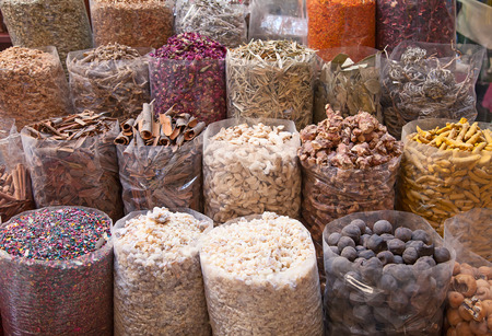 Colorful spices on the traditional arabian souk (market) in Dubaiの写真素材