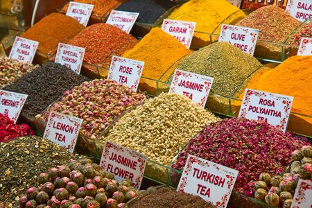 Spices and teas on the Egyptian market in Istanbulの写真素材