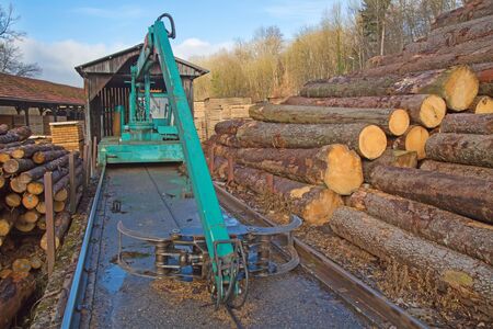 Stack of new wooden studs at the lumber yard