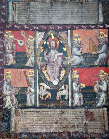 Ancient frescos on the walls of Westminster abbey in London, UKのeditorial素材