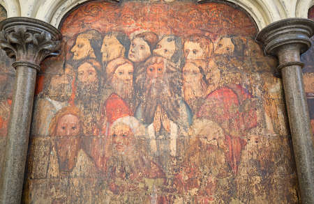 Ancient frescos on the walls of Westminster abbey in London, UK