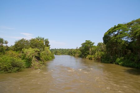Parana river the border between Argentina and Brazilの写真素材