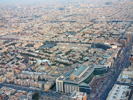 RIYADH - FEBRUARY 29: Aerial view of Riyadh downtown on February 29, 2016 in Riyadh, Saudi Arabia.のeditorial素材
