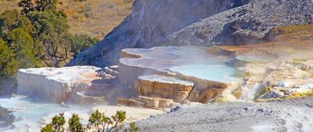 Mammoth hot springs in the Yellowstone National Park, Wyoming, USAのeditorial素材