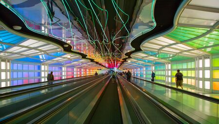 Chicago, IL, USA - September 24, 2016: Underground passage connecting terminals of the Chicago O'Hare airportのeditorial素材