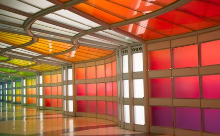 Chicago, IL, USA - September 24, 2016: Underground passage connecting terminals of the Chicago O'Hare airportのeditorial素材
