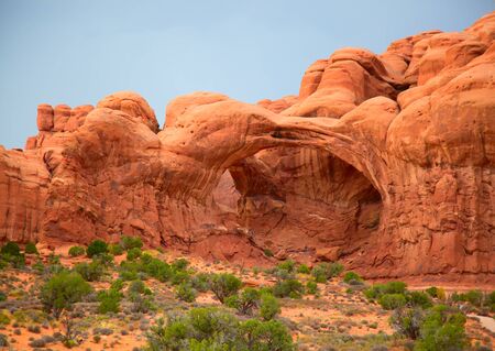 Famous Double arch in the Arches National park, Utah, USAの写真素材
