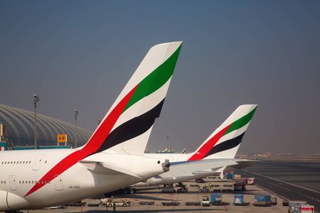 Dubai - September 29:  Planes preparing for take off at Dubai Airport on September 29, 2017 in...