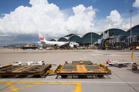 Hong Kong - October 02:  Planes preparing for take off at Hong Kong Airport on October 2, 2017 in Hong Kong Hong Kong airport is home port for Cathay Pacific and one of the biggest world hubs.のeditorial素材